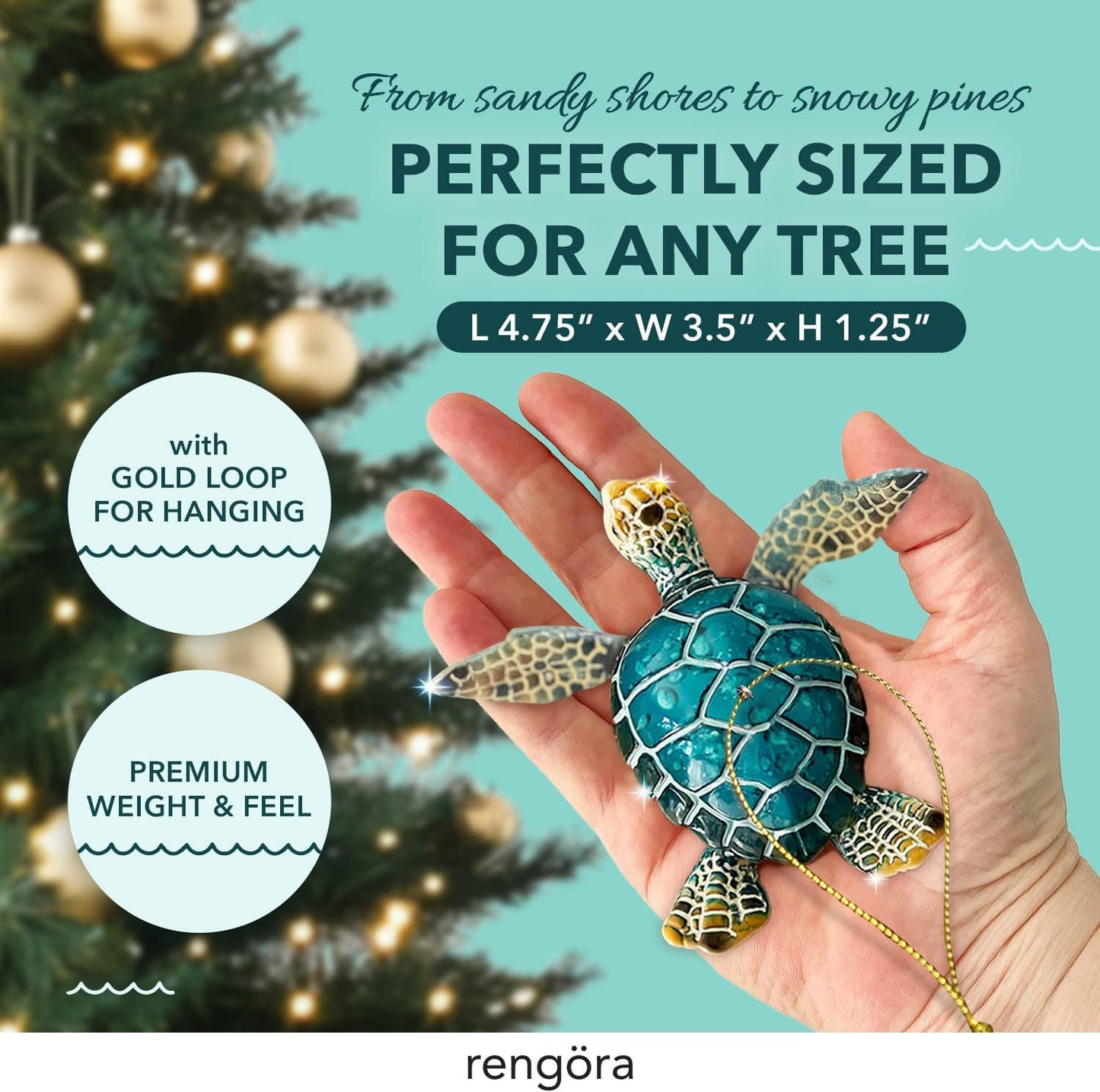 Adorno de tortuga marina azul, decoraciones navideñas pintadas a mano 2023, temática de playa, decoración del océano, adornos de árbol de Navidad, ideal para rellenar calcetines en embalaje de regalo rengöra
