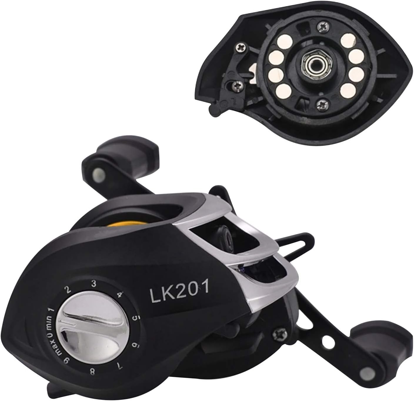 Bait Reel, Saltwater Fishing, Freshwater Fishing, Magnetic Brake, 7.2:1 Gear Ratio, 17+1BB, Maximum Drag Force, 17.6 lbs (8 kg), Bass Fishing, Fishing Reel, Lightweight, Left/Right Handle