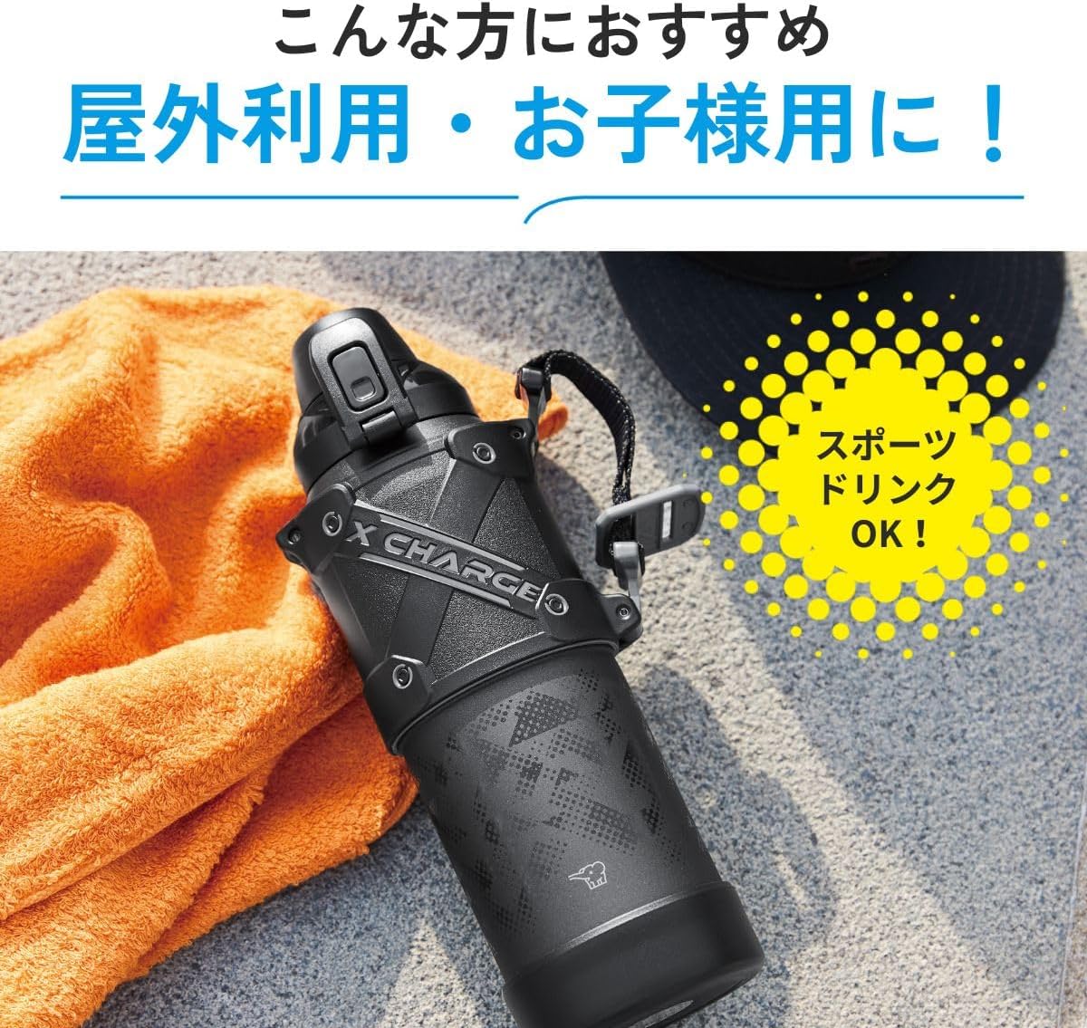 Zojirushi SD-HB10-BA Water Bottle, Large Capacity 1.0L, [Shock-Resistant], Easy to Clean with Only 2 Parts, Seamless Straw, Keeps Cold, Sports Drink, Cool Bottle, Black
