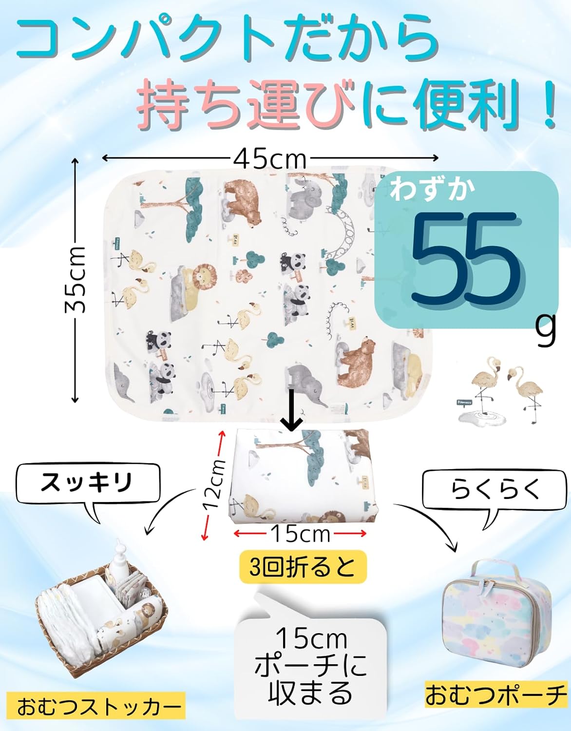La Kissa Diaper Changing Sheet, Portable, Washable, Economical, Small Size, 13.8 x 17.7 inches (35 x 45 cm), Waterproof, Selectable Design, Easy Care, Newborn Babies, Pets (Set of 2, Red Bear + Blue