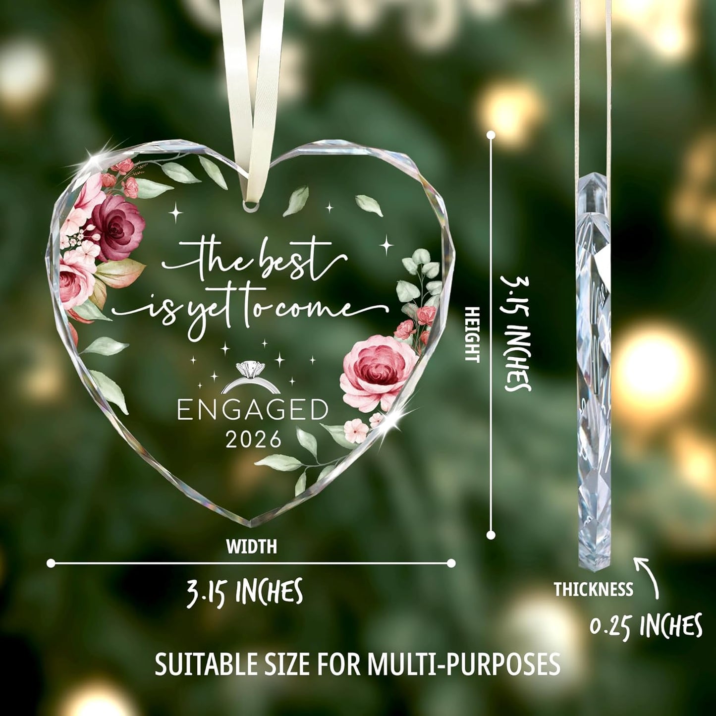 Regalos de compromiso para parejas 2026, adorno de compromiso de cristal 2026 – Adorno de rosa con lo mejor está por venir para hija, regalos recién comprometidos para pareja, amiga, prometida