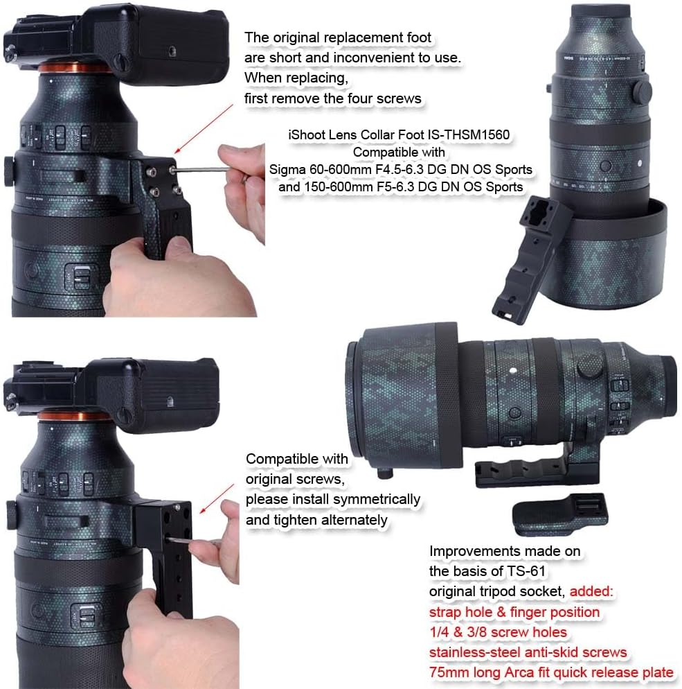 iShoot Camera Ring Tripod Foot, Tripod Mount Ring Stand, Lens Support Collar Base, Lens Bracket Lapel, Tripod Socket Leg, Sigma Sigma 150-600mm f/5-6.3 (DG DN OS Sports)(DG OS HSM Sports); 60-600mm