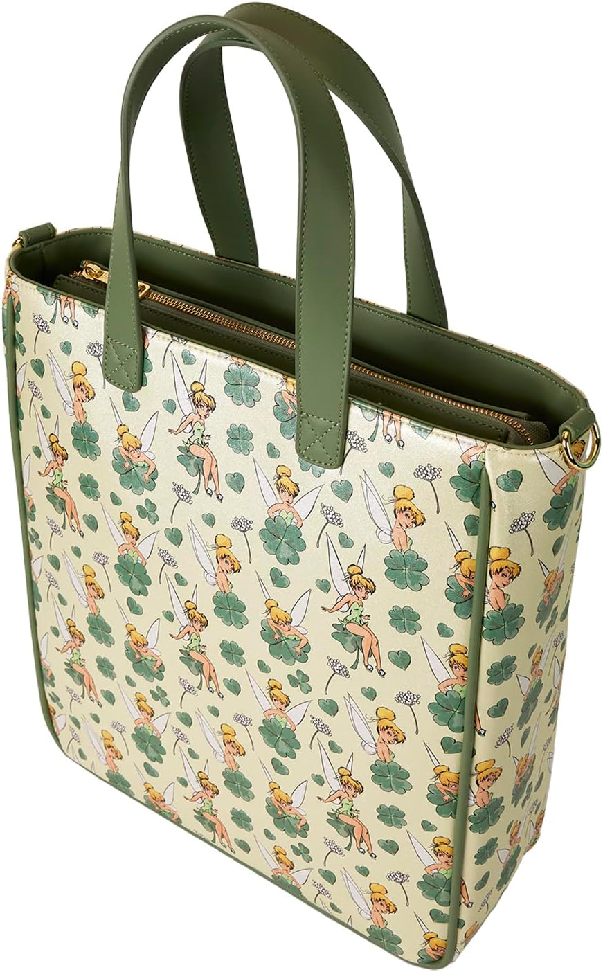Loungefly Disney Tinker Bell Bolsa Tote de Trébol de 4 Hojas con Bolsa para Monedas