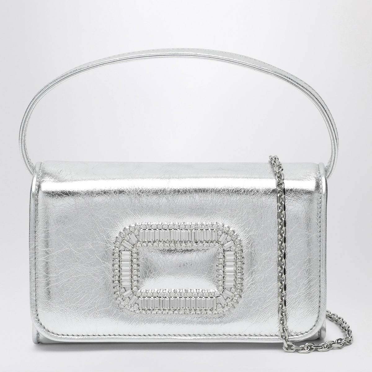 Roger Roger Vivier Silver Leather Micro Pilgrim Bag - Image 4