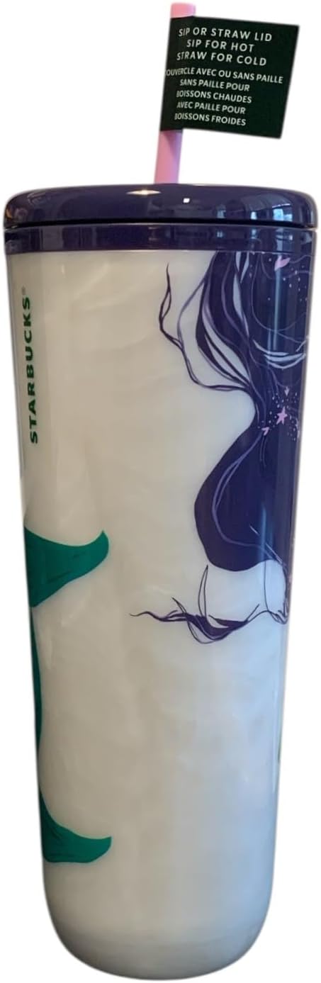 Starbucks Siren Mermaid Pearlescent Purple Venti - Vaso de doble pared con tapa para popote o sorbo 24 onzas