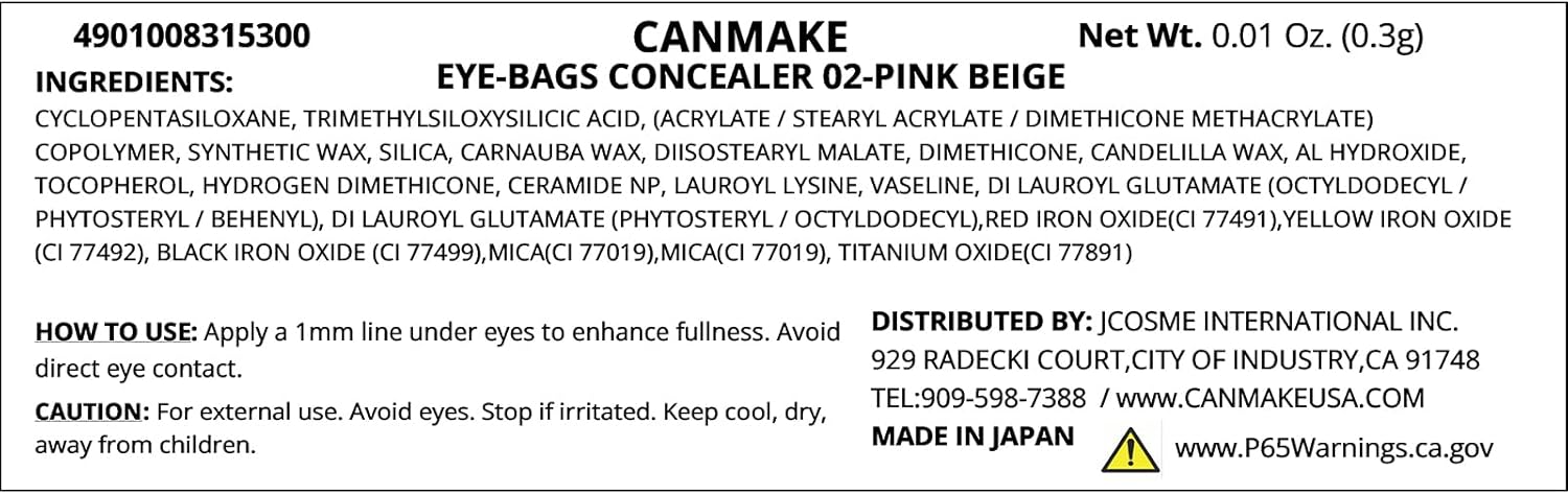 Canmake Pencil Eye Bag Concealer 02 Pink Beige Teardrop Bag Makeup Waterproof Stains Acne Blue Base 1 Piece (x1)