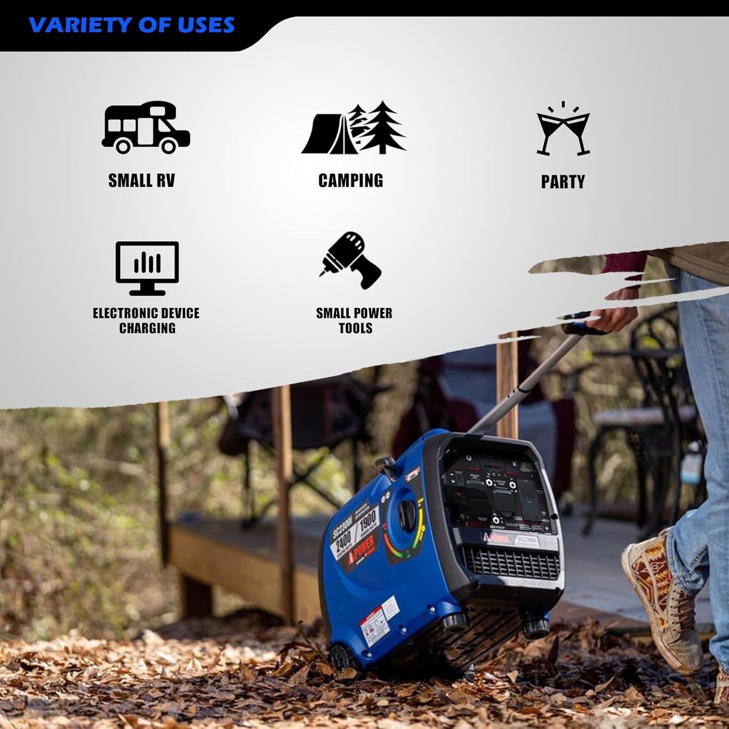 A-iPower Portable Inverter Generator 2400W Ultra Quiet Yamaha Engine Powered RV Compatible EPA & CARB Compliant Ultra Light Backup Home Tailgate Camping (SC2400iP)