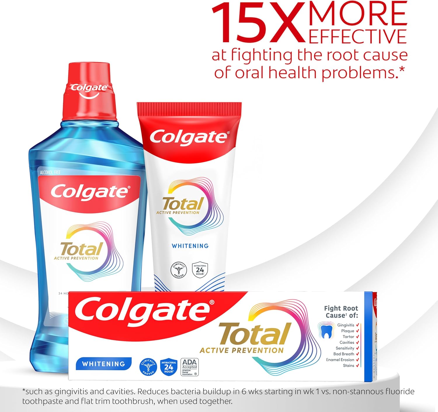 Colgate Total Whitening Pasta de dientes 5.1 oz, paquete de 4, fluoruro, antibacteriano, para placa, gingivitis, sensibilidad, eliminación de manchas, clínicamente probado, menta, blanqueamiento dental, fluoruro estannoso