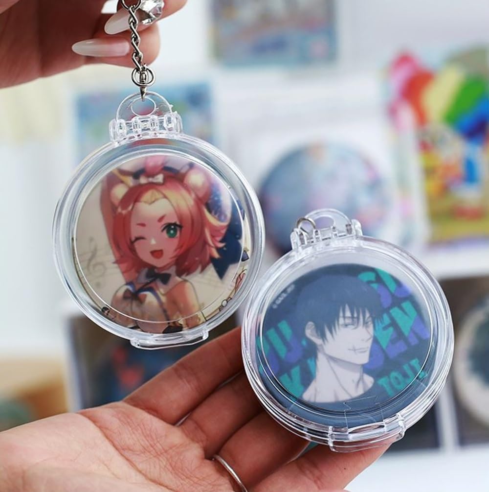DIFEIUKI Keychain Type Can Badge Covers, Set of 10, Compatible with 2.3 inches (58 mm), Round, Translucent, Can Badge Case, Portable, Painproof, Dustproof, Waterproof, Scratch Prevention, Protective