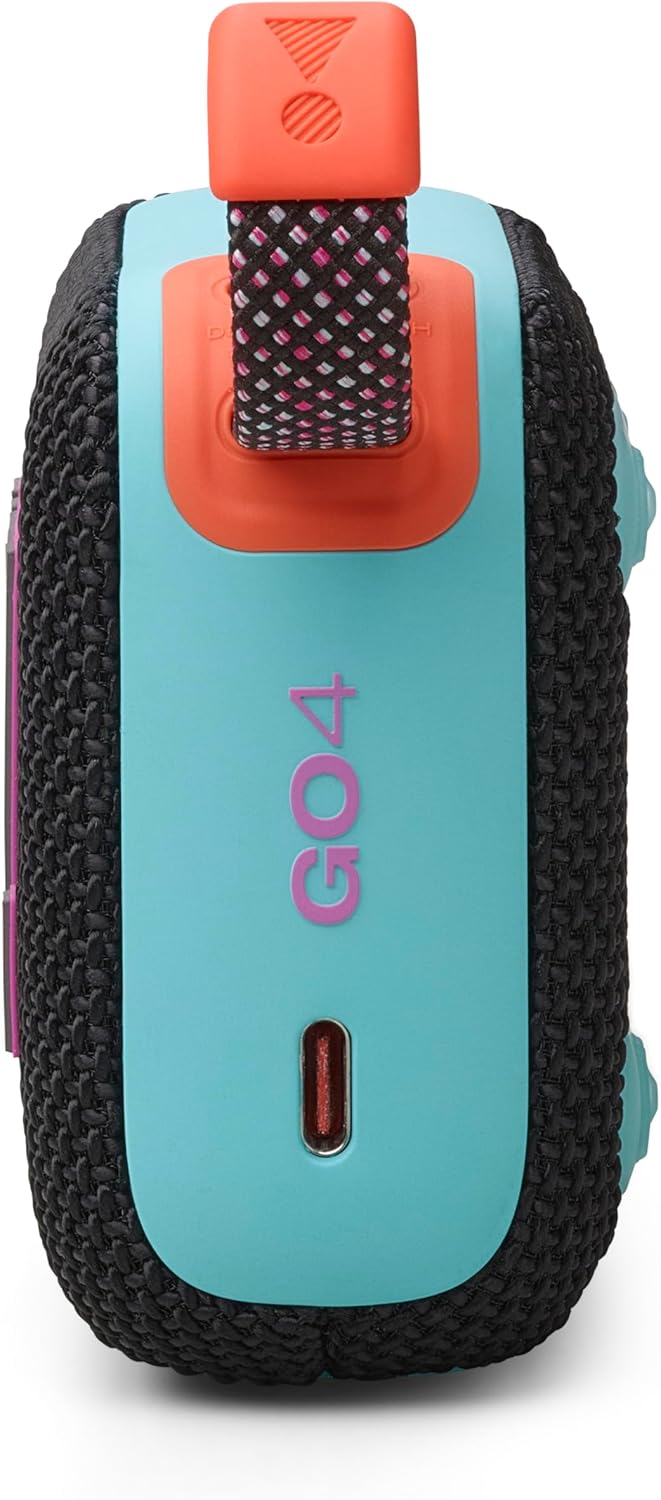 JBL Go 4 Portable Bluetooth Speaker, USB-C Charging, IP67 Dustproof and Waterproof, App Compatible, Passive Radiator, Funky Black (JBLGO4BLKO)