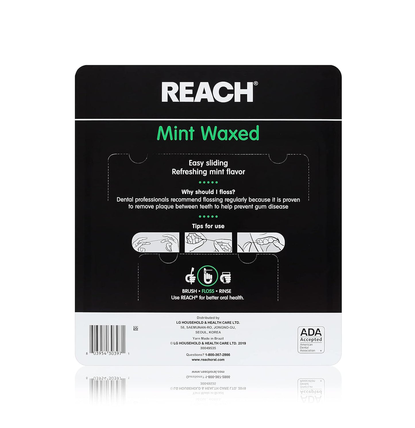 REACH Hilo dental encerado, menta, removedor de placa para dientes, resistente al desgarro, el hilo dental se desliza suavemente, fácil de usar, encerado, limpieza profunda de dientes, cuidado bucal