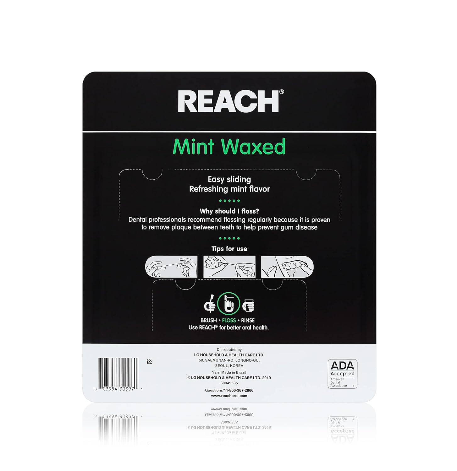 REACH Hilo dental encerado, menta, removedor de placa para dientes, resistente al desgarro, el hilo dental se desliza suavemente, fácil de usar, encerado, limpieza profunda de dientes, cuidado bucal