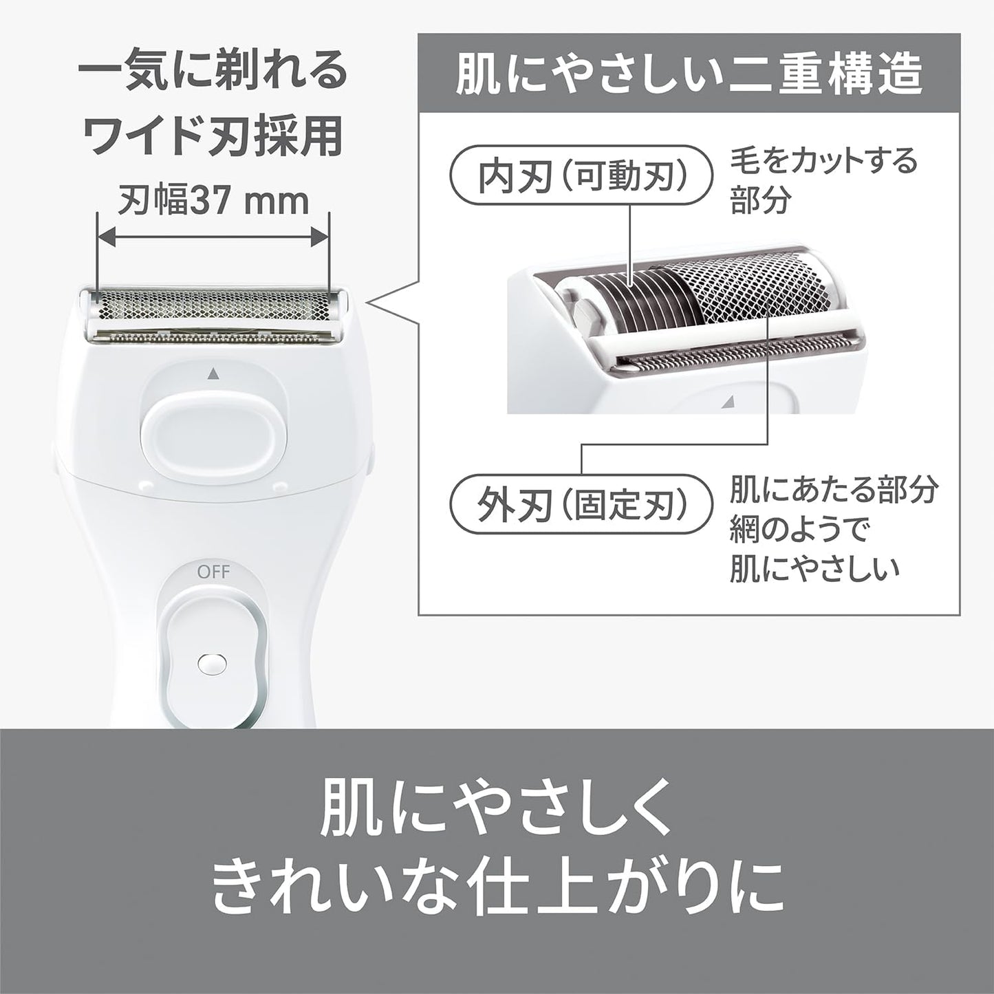 Panasonic ES-WL51-W Women's Shaver, Sarache Hair Removal, Full Body, Battery Operated, White