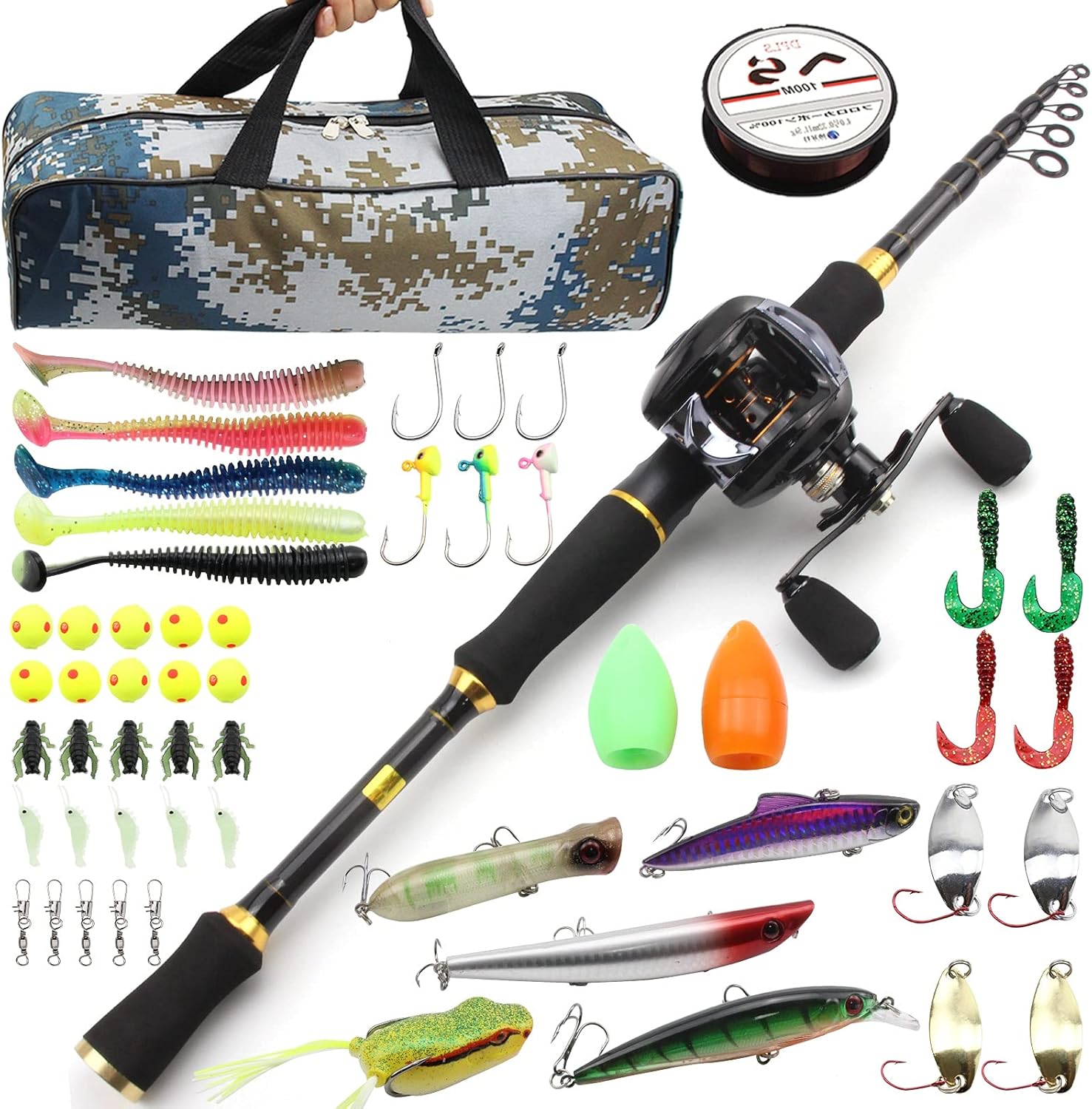 New Baitcasting Rod and Casting Reel Set Carbon Telescopic Trout Rod Reel Baits Full Set Fishing Tackle Foldable Fishing Rod with Tackle Bag Set Stick Roll Combo Surf Fishing 1.8M-2.7M ZYYUJ