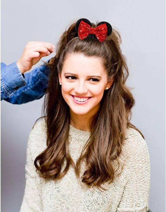 Lazos de pelo con lentejuelas para mujer, lazos de terciopelo con orejas de ratón para coleta, recuerdos de fiesta, disfraz de cosplay, accesorios lindos, rojo y negro