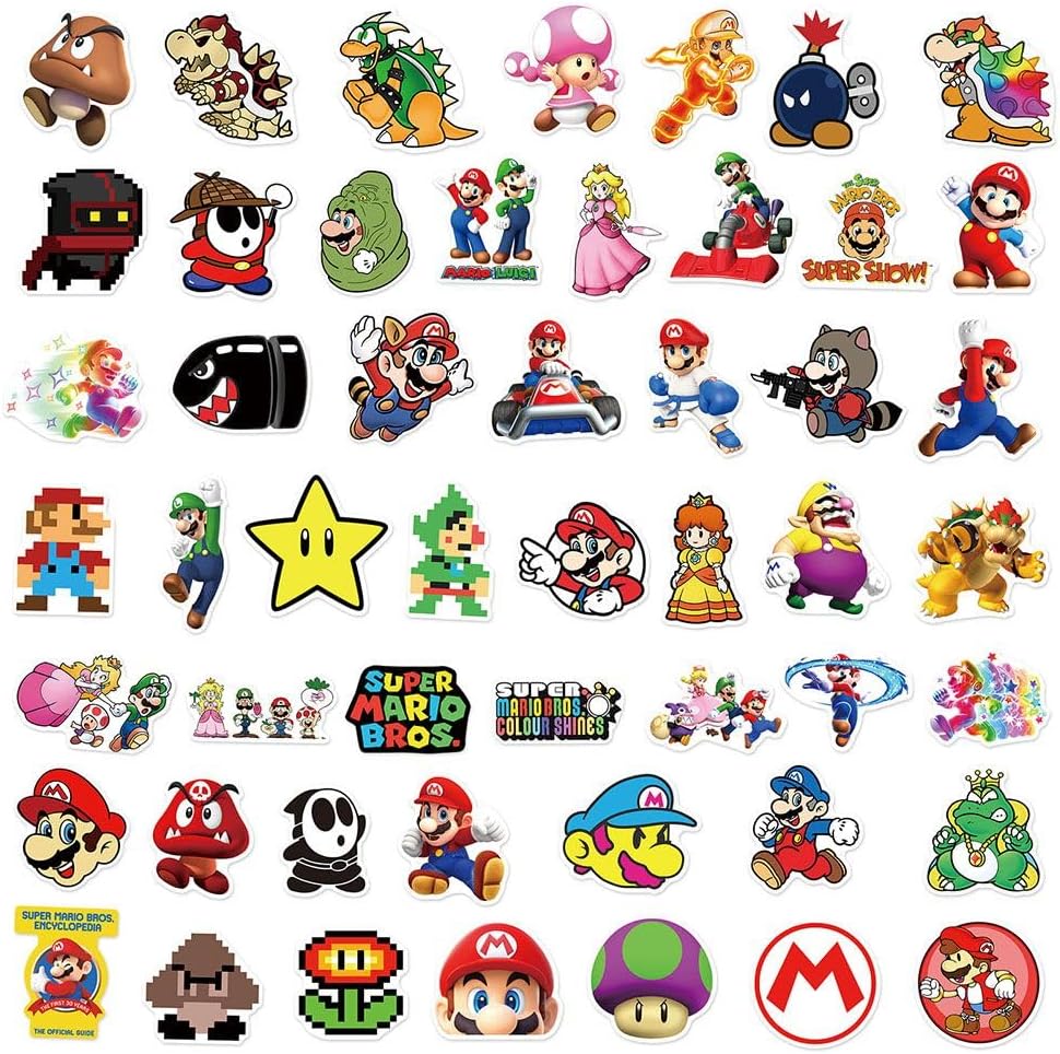 Mario Super Mario Sticker Collection Sticker Set, Anime, Manga, Cute, Notebook, Children's Stickers, Waterproof PVC Stickers, Character Goods, Popular, Pictures, Gift, DIY Decoration, Letter, Mobile