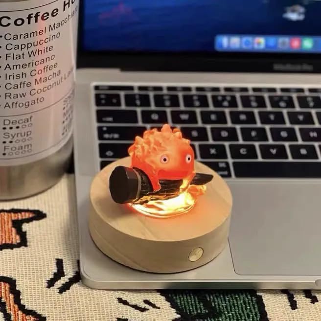 Calcifer Night Light, USB Rechargeable, Howl's Moving Castle, Flickering Light, Night Light, Bedside Lamp, Warm Light, 2025 Model, Resin Statue, Anime Goods, Unisex (A)
