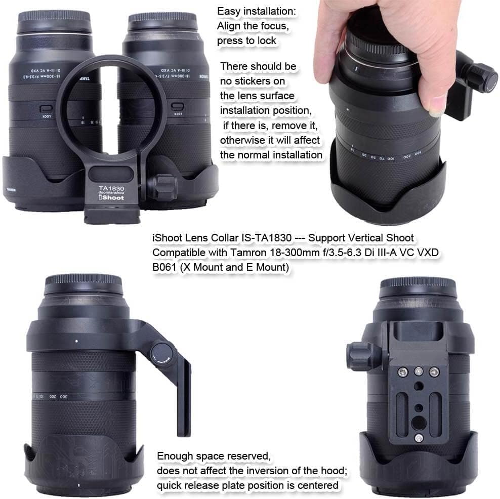 Camera Ring Tripod, Lens Support Collar, Lens Bracket Collar, Tripod Socket, Tripod Mount Ring, Compatible with Tamron 18-300mm f/3.5-6.3 Di III-A VC VXD B061 X/E Mount, Bottom Quick Release Plate