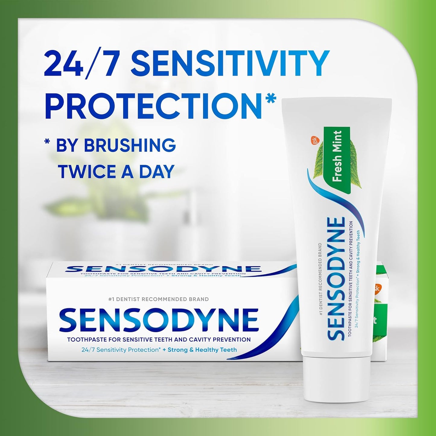 Sensodyne Fresh Mint - Pasta dental para dientes sensibles, pasta dental aceptada por la ADA para la prevención de caries y el tratamiento de dientes sensibles - 4 onzas (paquete de 2)