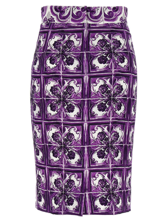 Dolce  Gabbana Dolce＆Gabbana 'Maiolica'プリントシルクスカート - Image 4