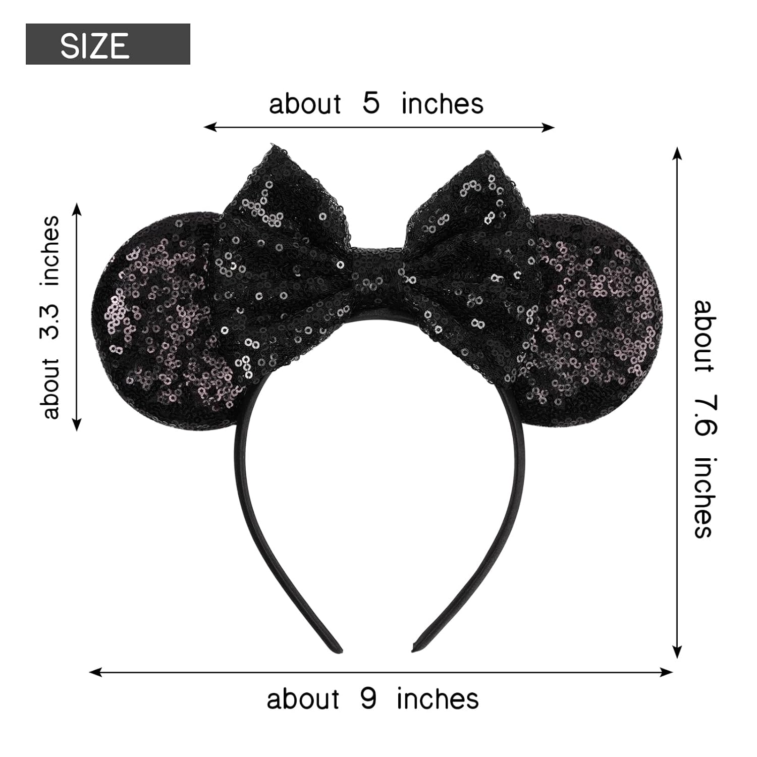 bianbaistar Orejas de ratón brillantes, diadema clásica de lentejuelas negras para adultos y otros usuarios encantadores, accesorio para fiestas de vacaciones o parque de atracciones