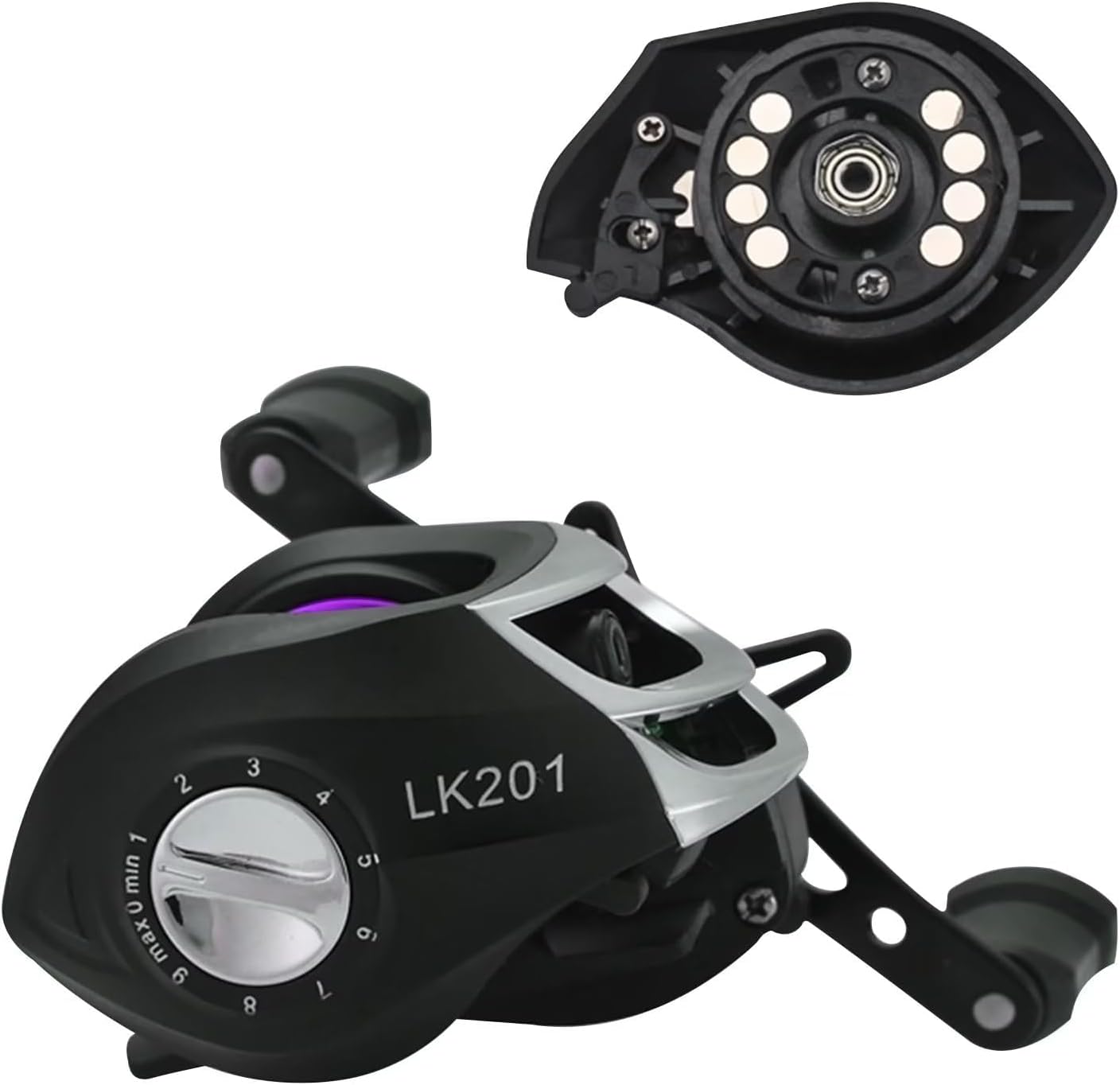 Bait Reel, Saltwater Fishing, Freshwater Fishing, Magnetic Brake, 7.2:1 Gear Ratio, 17+1BB, Maximum Drag Force, 17.6 lbs (8 kg), Bass Fishing, Fishing Reel, Lightweight, Left/Right Handle, Right