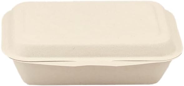 ECO&BASIC Reusable Lunch Box, Disposable, 450ml, Laminated, 50-Pack, Microwave Safe, Takeout, Bagasse, Unbleached, Rice-Resistant, Water & Oil Resistant, Eco-Friendly, Plant-Based, Commercial Use