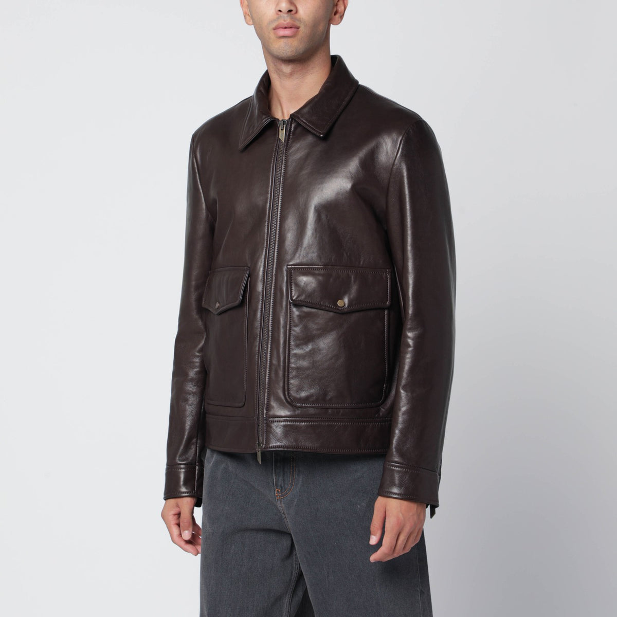 Salvatore サルバトーレサントロブラウンレザージップジャケット - Image 4