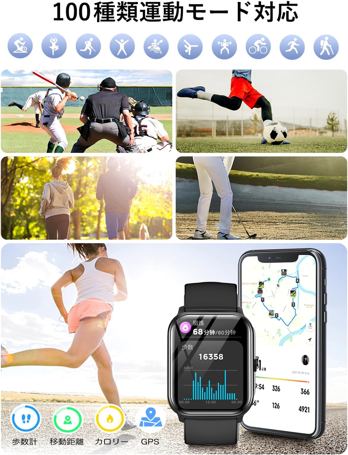 Smart Watch (2025 Development/Professional Recommended Model) Smart Watch, iPhone Compatible, Android Compatible, Bluetooth 5.3 Function, 1.9-inch Large Screen, Activity Tracker, Wristwatch, 100