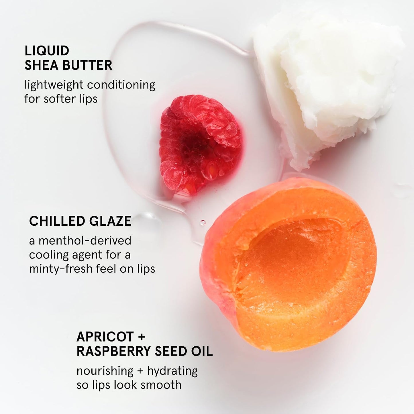Glossier Lip Glaze - Hydrating Lip Oil Cream, Tinted High-Shine Finish + Apricot, Raspberry, Shea Butter & Menthol Cooling - Lightweight, Up to 12Hr Hydration - Icy, Clear Blue, 8 ml.