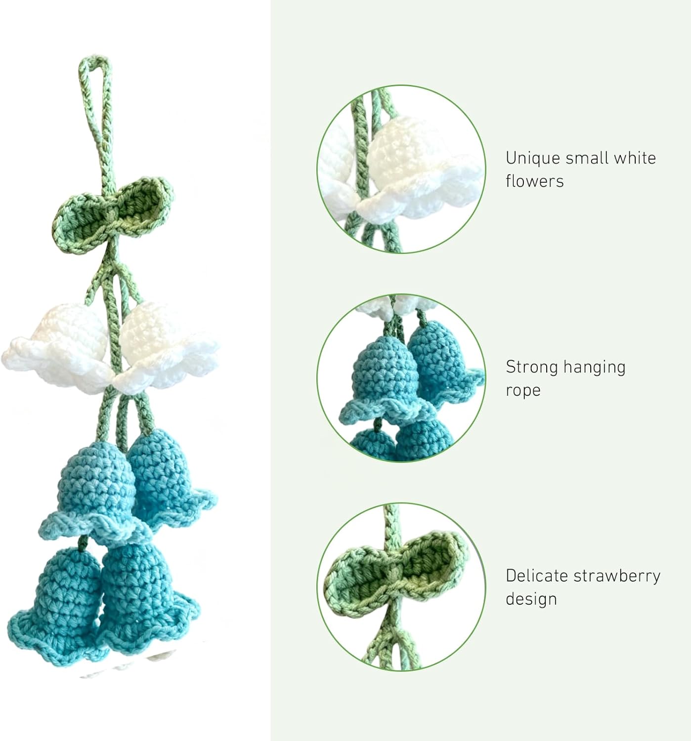 Car Mirror Lily Flower Hanging Ornament, Handmade Knitted Sweet Flower Design Rear View Mirror Pendant, Gradient Auto Interior Rearview Decor, Universal for Most Cars, SUVs, Trucks (Blue)