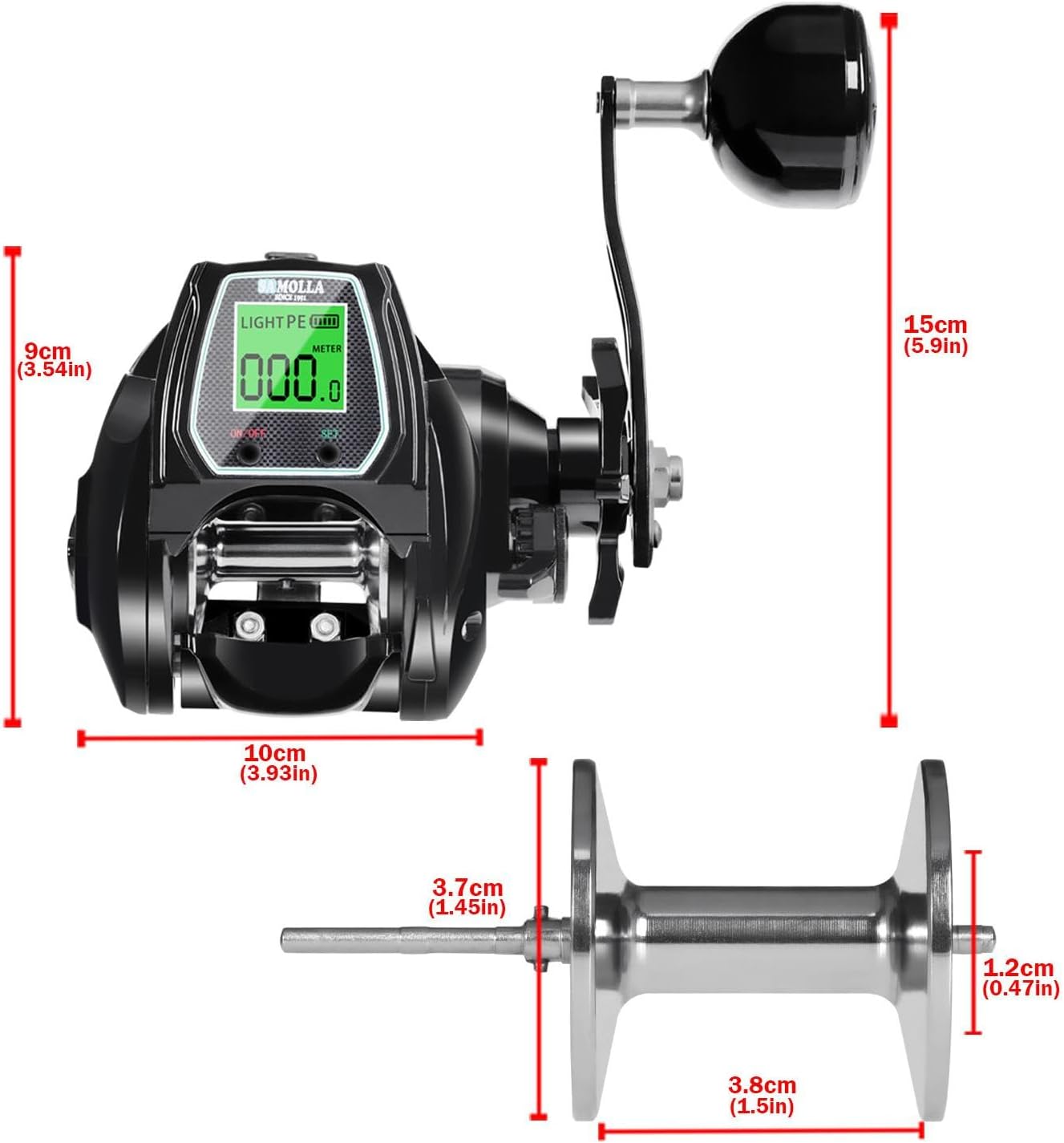 Generic Fishing 16kg Electric Baitcasting Reel with Drag and USB Charging