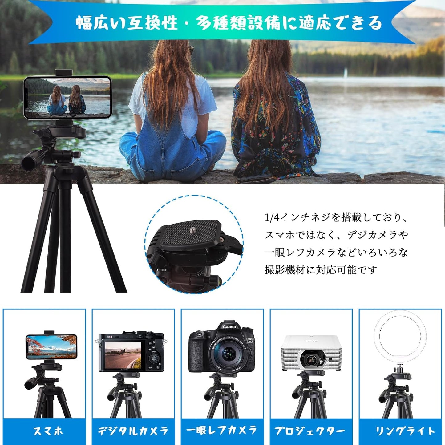 KAKOTOPA Camera Tripod, Smartphone Tripod, Portable Mini Tripod, Tabletop Tripod, 5 Levels of Telescopic Adjustment, Free Head Included, 360° Rotation, Convenient to Carry, For Canon, Nikon, Sony,