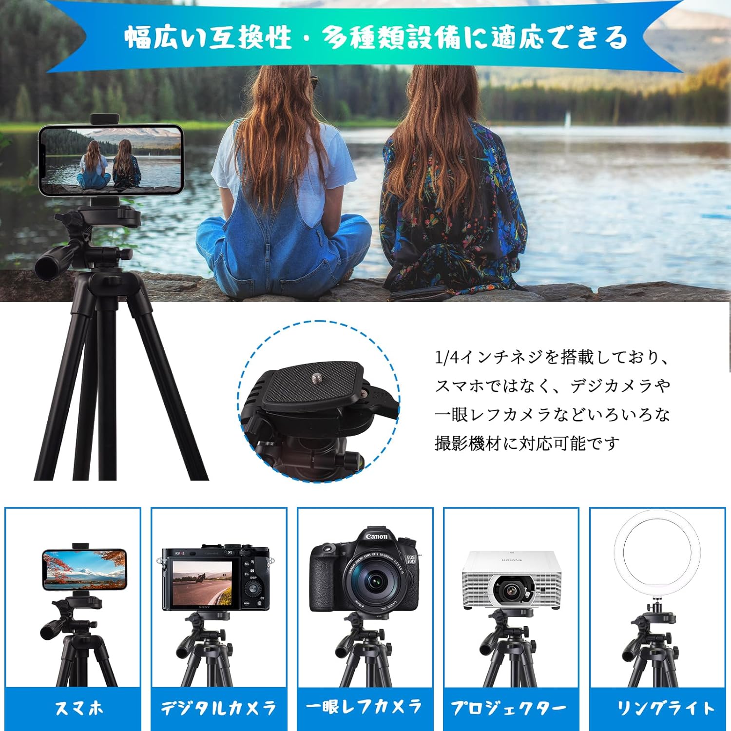 KAKOTOPA Camera Tripod, Smartphone Tripod, Portable Mini Tripod, Tabletop Tripod, 5 Levels of Telescopic Adjustment, Free Head Included, 360° Rotation, Convenient to Carry, For Canon, Nikon, Sony,