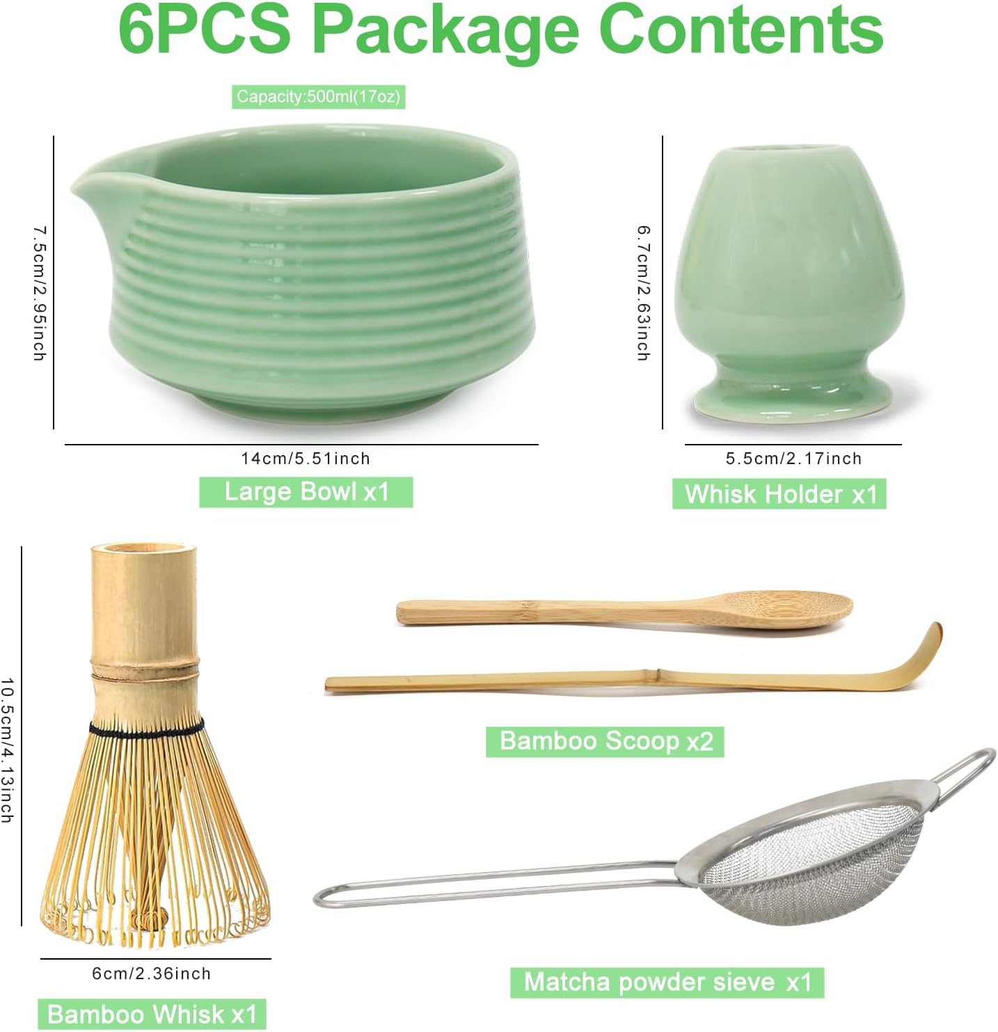 Valuetom Matcha Set, 6 Piece Tea Ceremony Set (Single Mouth Bowl, Chasaku, Chasaku, Matcha Spoon, Strainer), For Beginners to Practice Tea Ceremonies