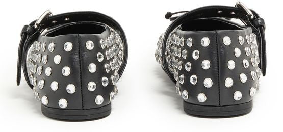 MIU MIU レザー＆ラインストーン付き バレリーナシューズ - Image 4