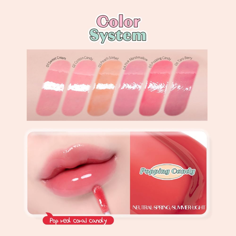 ETUDE Over Grow Gloss Popping Candy, 0.1 oz (2.8 g), Lip Gloss, Glossy, Luster, Plushy, Lipstick, Moisturizer, Oil Film