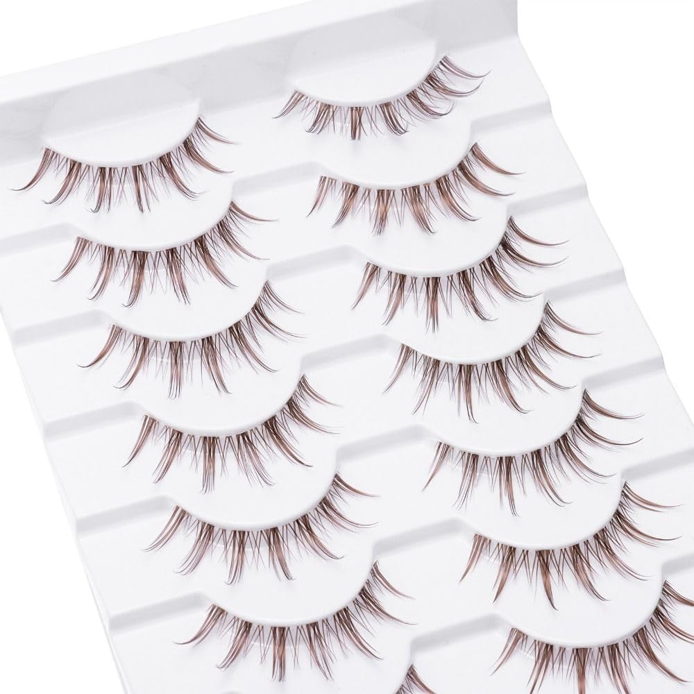 10 Pairs Brown Eyelashes Clear Band Brown Cartoon Eyelashes Japanese Anime Cosplay Brown Eyelashes Asian False Eyelashes Looks Natural Like Individual Cluster