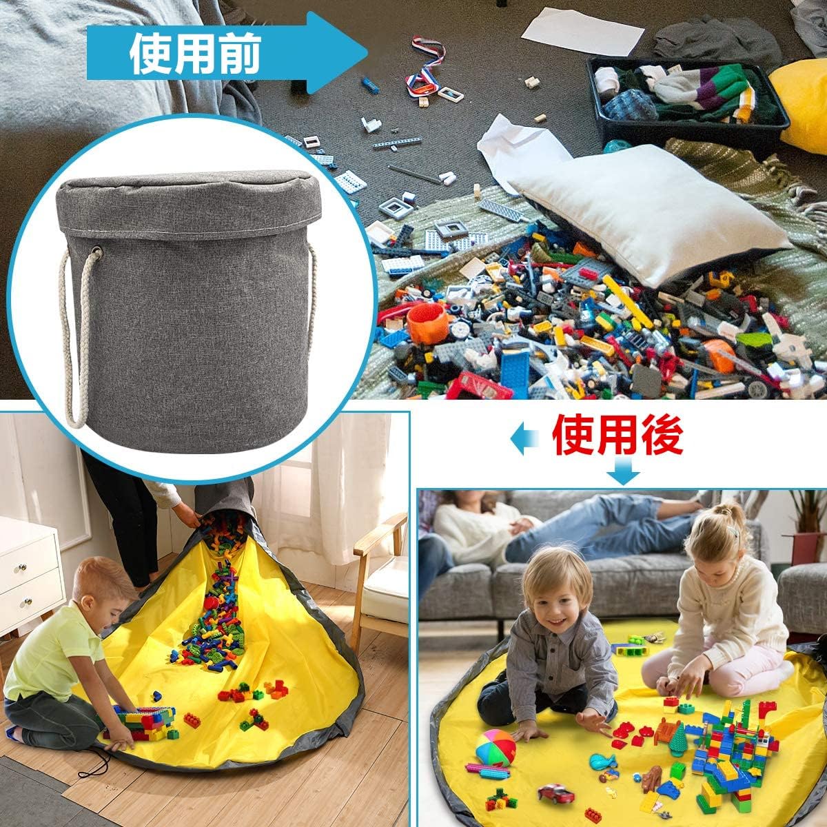 Samcos Toy Storage Bag, Children's Play Mat, Foldable, Toy Storage Bag, Large Capacity, 59.1 inches (150 cm), Storage Basket with Lid, Baby Shower, Birthday Gift, Easy Cleanup, Storage Supplies (Gray)