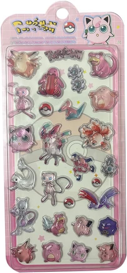 3D Pokemon Stickers, 4 Pieces, Relief Sticker Set, Pikachu Marshmallow Style, Tile, Notebook, Cute, Gift for Kids, Popular, Small Item