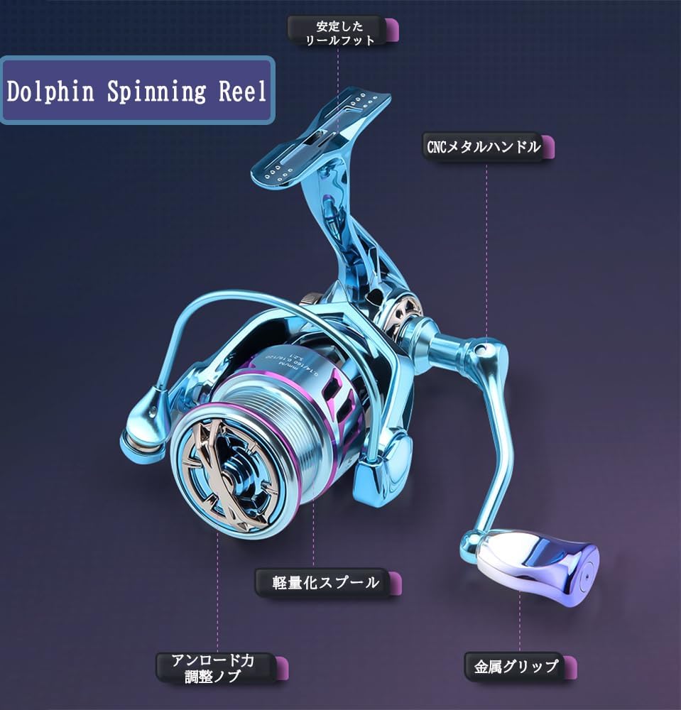 Spinning Reel, Fishing Reel, 3000, Lightweight Reel, 5+1BB Bearings, Smooth Winding Feel, Gear Ratio, 5.2:1, Maximum Drag Force, 17.7 lbs (8 kg), Left and Right Interchangeable Handle, Far Throw Reel,