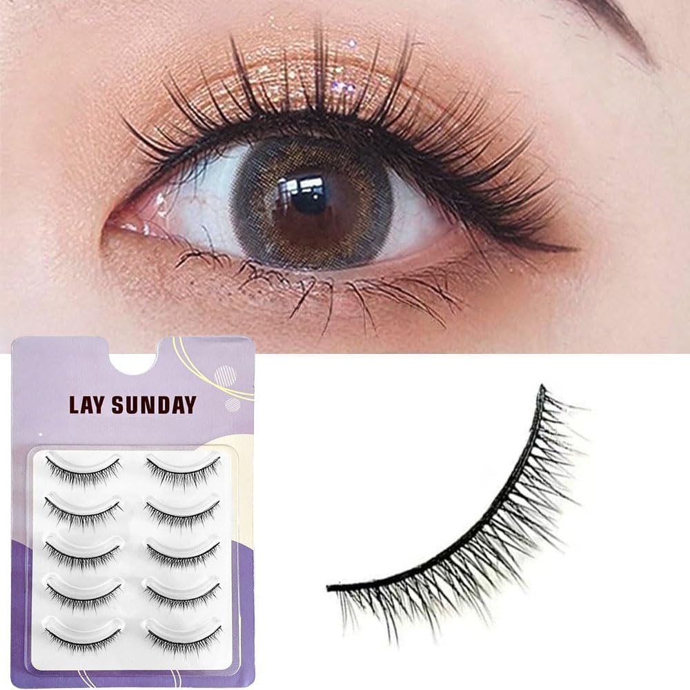 False Eyelashes, Set of 5, Popular, Handmade, Actress Eyelashes, Short, Natural Finish, Popular, Everyday Makeup, Cosplay