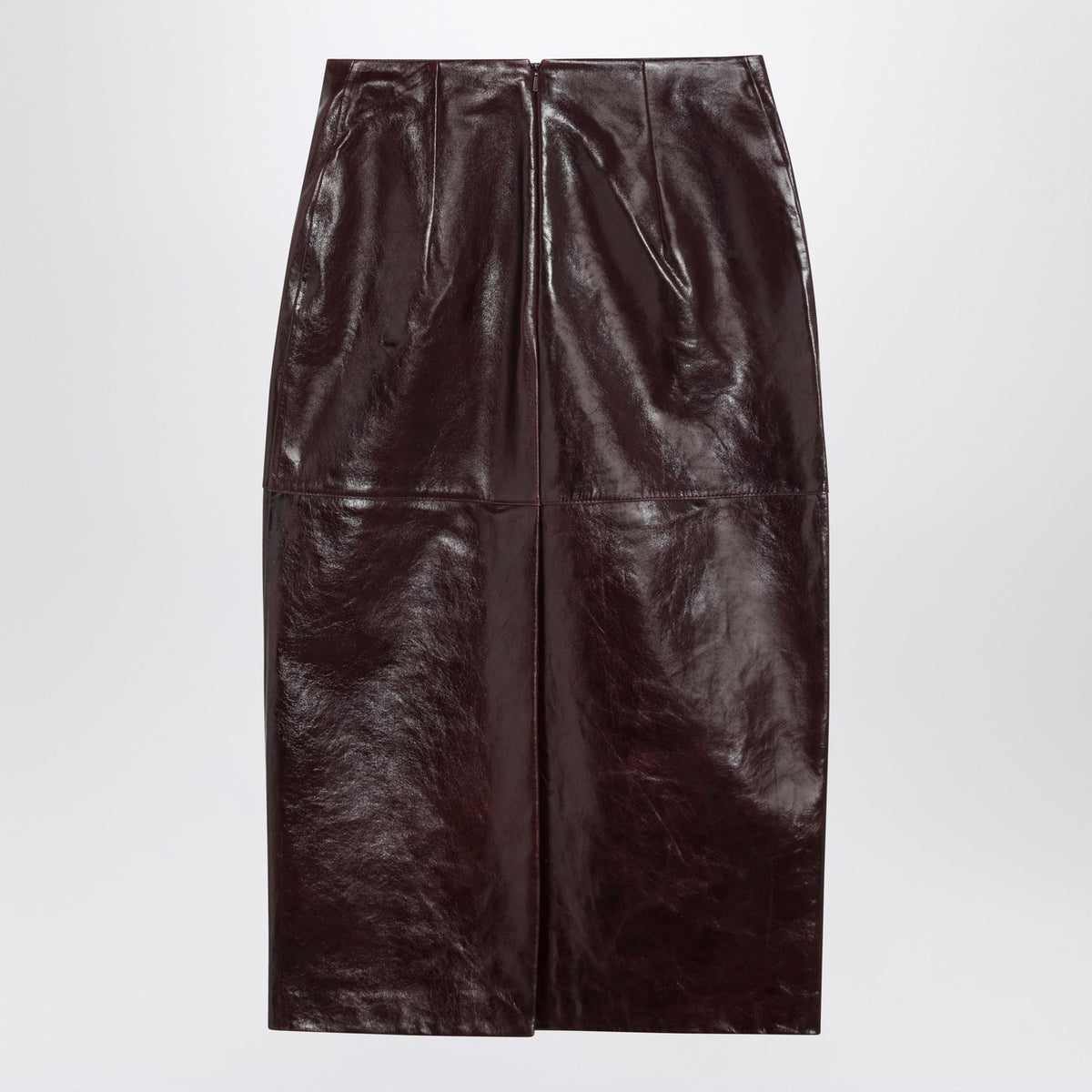 Sportmax スポーツマックス バーガンディ レザー ペンシル スカート - Image 4
