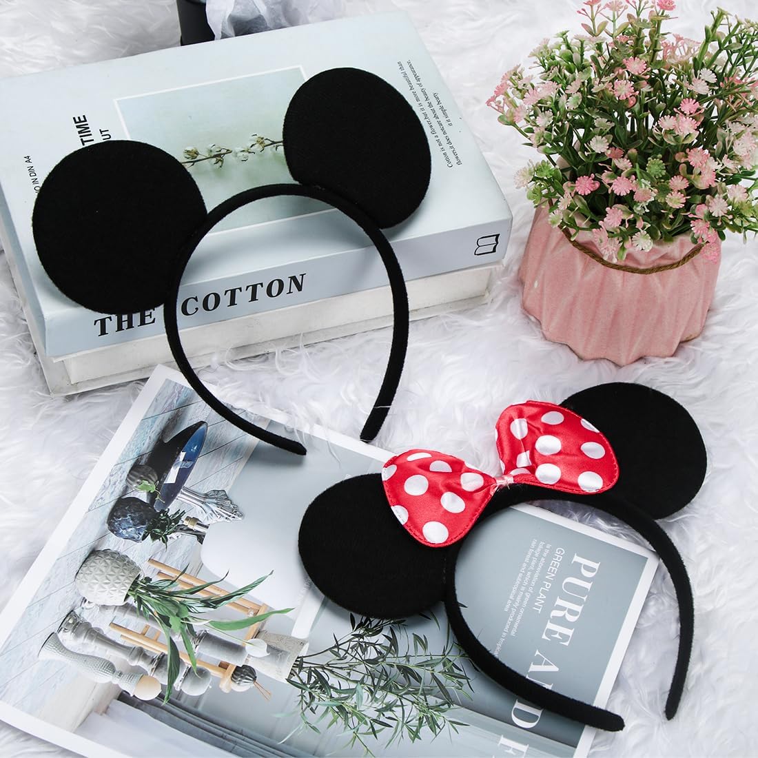 Meleager 12 x Cartoon Mouse Ear Headbands, Hair Accessories for Children and Adults for Birthday Parties, Christmas, Carnival, Halloween, as Gifts