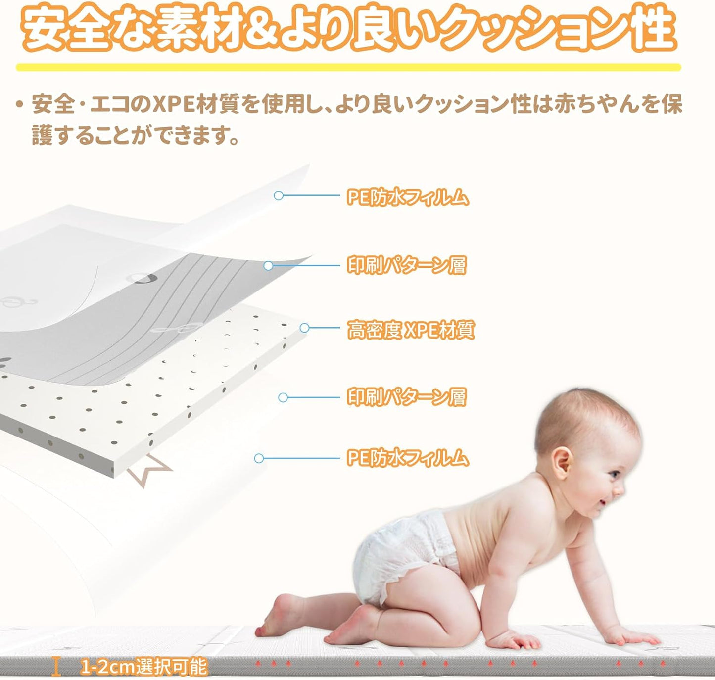 Baby Play Mat, Thick, Foldable, Large Size, Baby Play Mat, Anti-Slip, Nap Mat, Waterproof, Soundproofing Mat, Storage Bag Included, Easy to Store, Convenient to Carry, Picnic, Kindergarten, Nursery