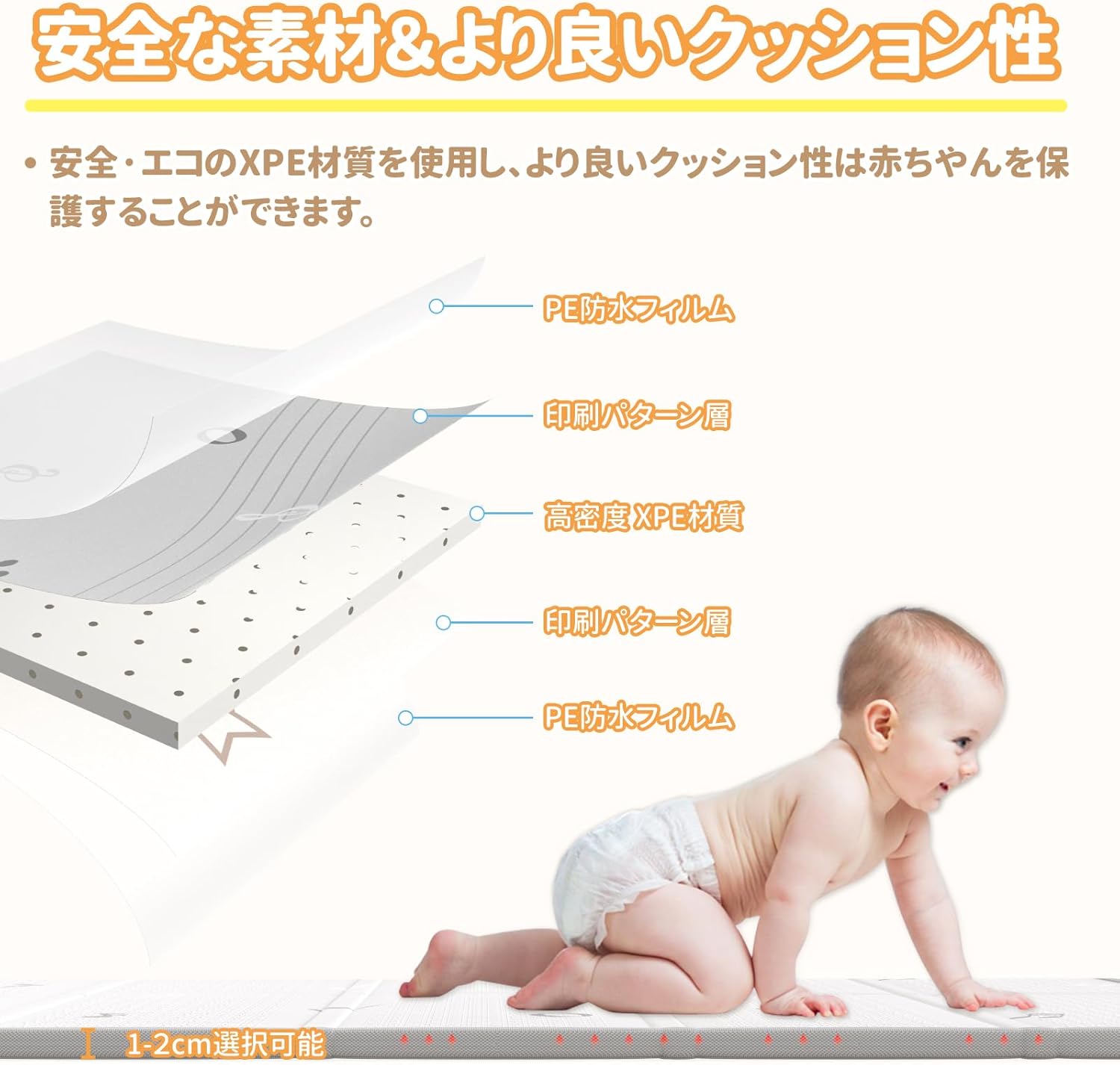 Baby Play Mat, Thick, Foldable, Large Size, Baby Play Mat, Anti-Slip, Nap Mat, Waterproof, Soundproofing Mat, Storage Bag Included, Easy to Store, Convenient to Carry, Picnic, Kindergarten, Nursery