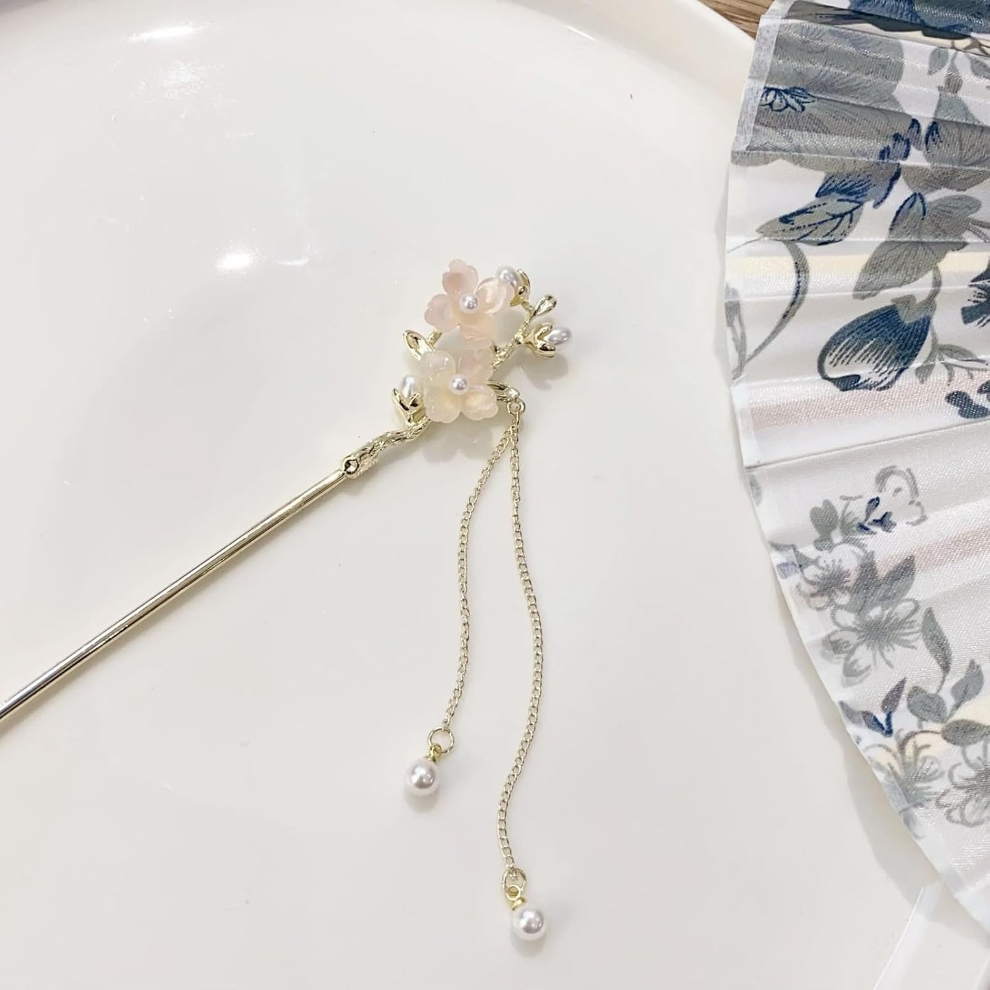 EZ PEACH Cherry Blossom Flower Pearl Hairpin Hair Clip Bangs Hair Closure Kimono Kimono Hair Accessory (Cherry Blossom 04)