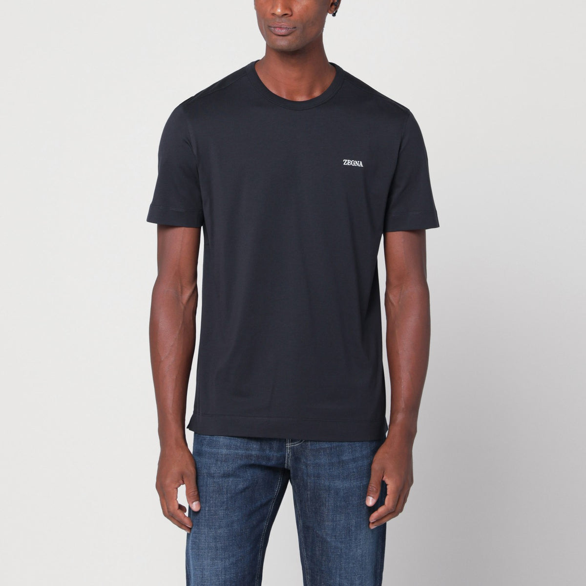 Zegna ロゴ付きのZegna Navy Blue Tシャツ - Image 4