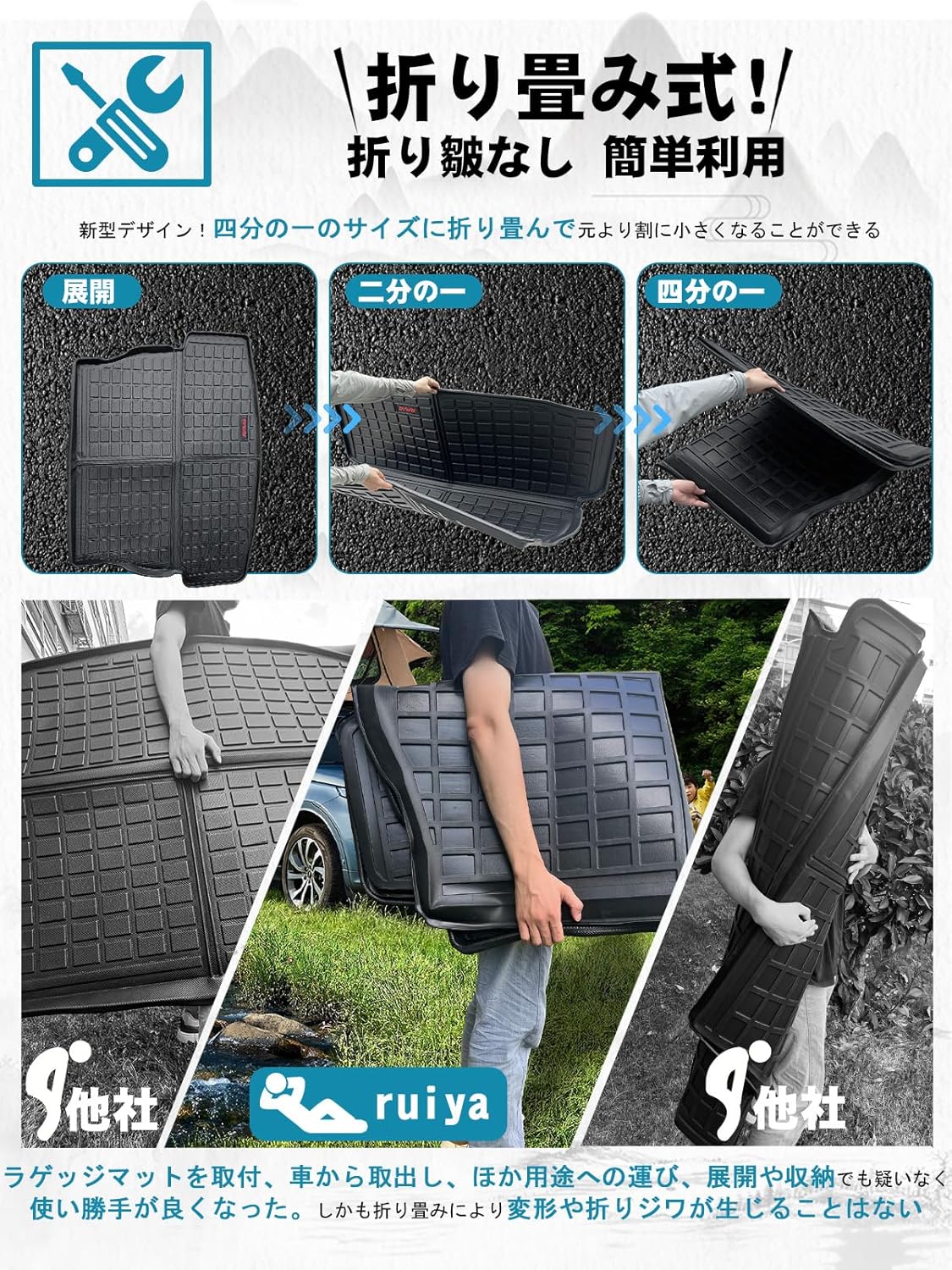 ruiya Foldable Toyota Land Cruiser 250 Rankle 250 5 Seater Luggage Mat Land Cruiser 250 Luggage Tray 3D Luggage Mat Waterproof Non Slip TPE Material Stain Resistant Super Durable Easy to Use Odorless