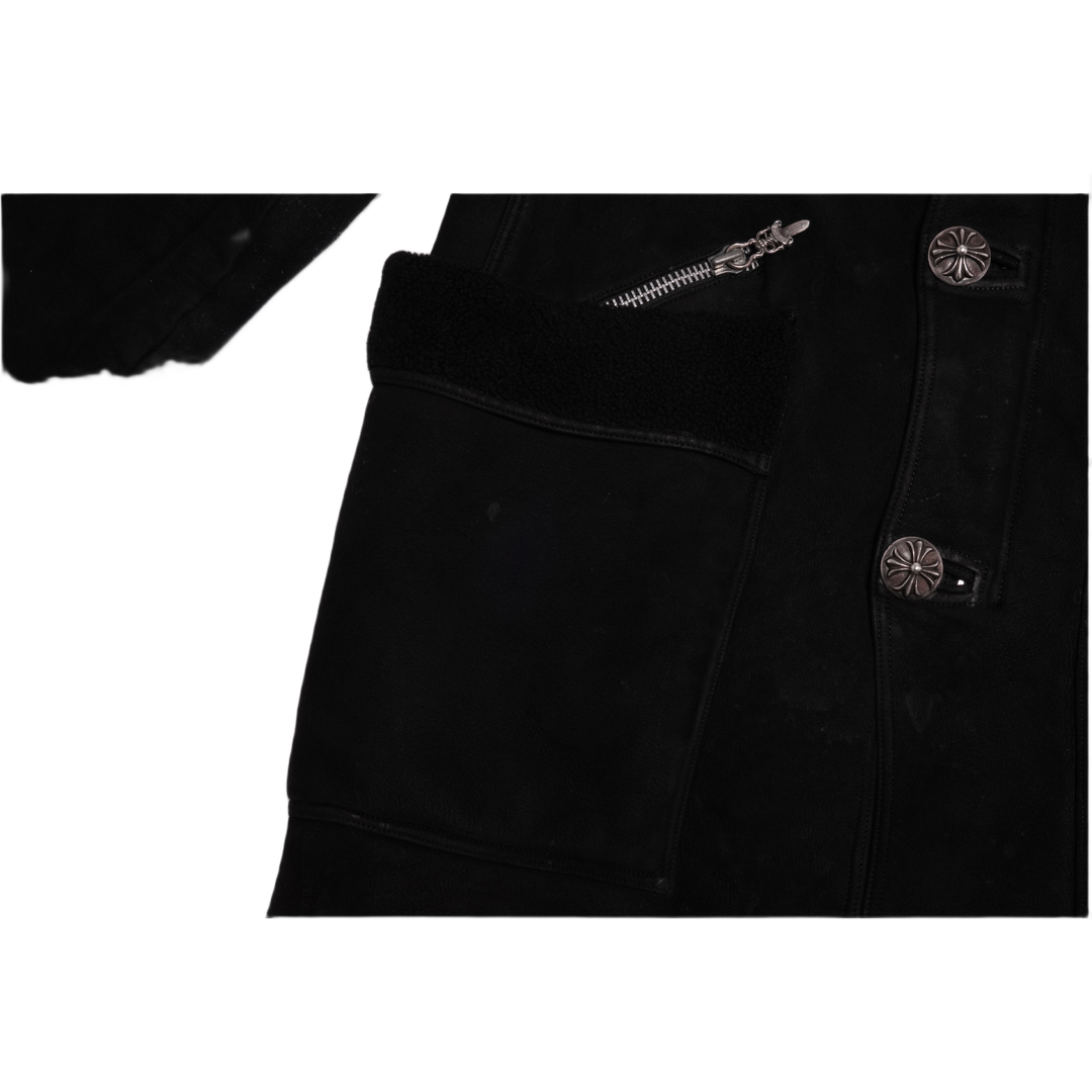 CHROME HEARTS 'SUEDE NUBUK LEATHER' ZIP UP BUTTON SHEARLING JACKET